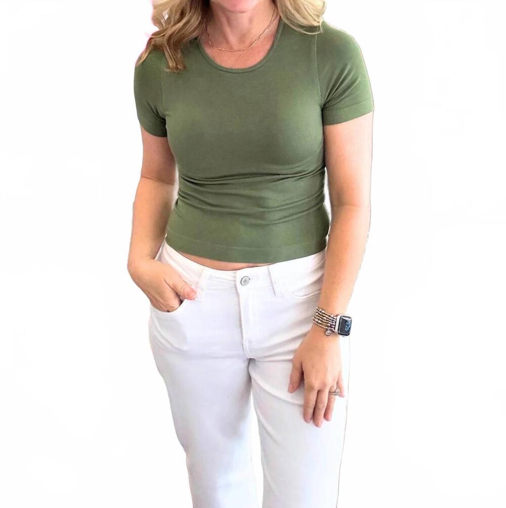 NEW ELIETIAN short sleeve waist length tee in woodland green